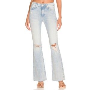 MOTHER The Weekender Fray Jeans In Action Shot 25 Light Blue Distressed Jeans